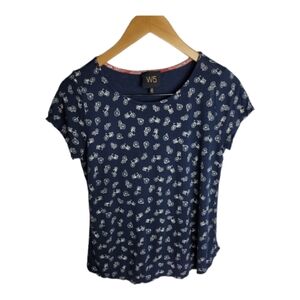 W5 blue t shirt with bike pattern small fitted